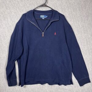 VTG POLO RALPH LAUREN Classic Quarter Zip Knit Sweater Mens XL Navy 1/4 Pullover